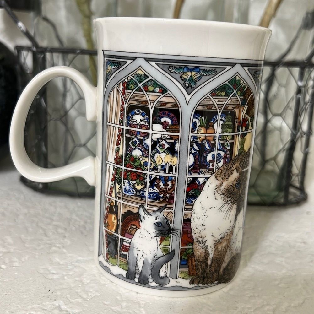 Dunoon Christmas Cats Mug Stoneware Tabby Siamese Cat 8 Oz Scotland Vintage